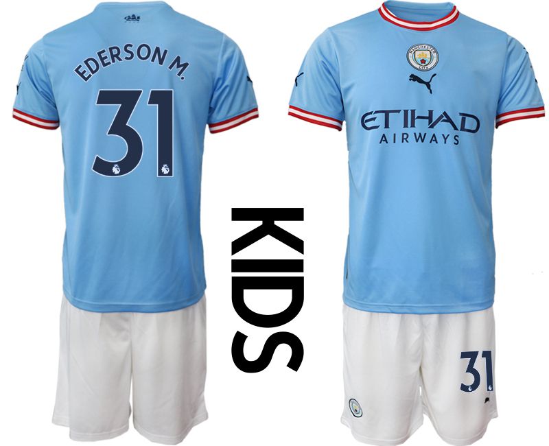 Youth 2022-2023 Club Manchester City home blue 31 Soccer Jersey